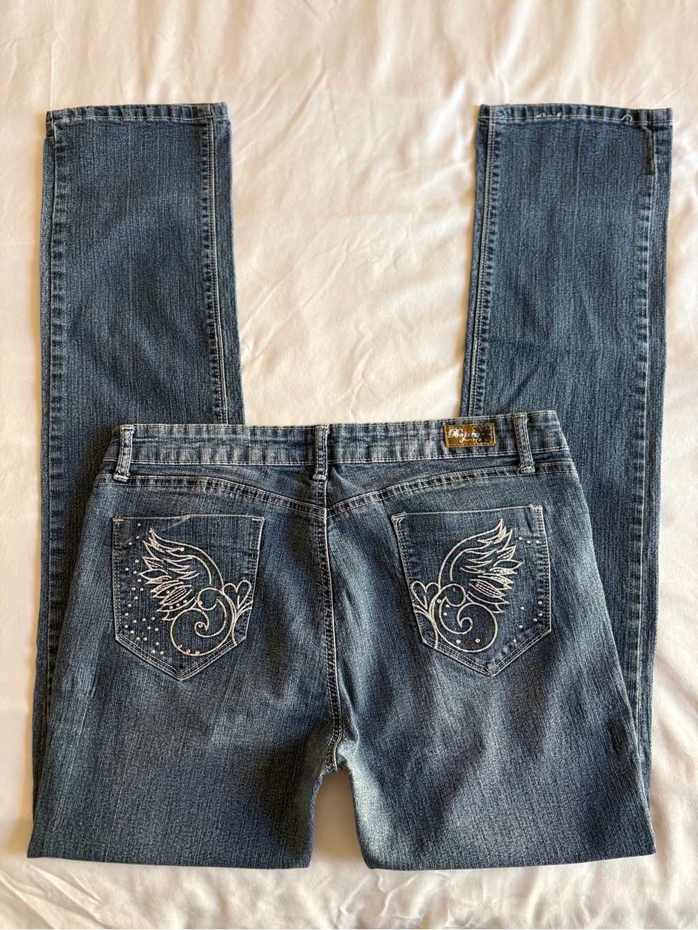 Botion Jeans Skinny Jeans Angel Wing Rhinestone Pocket Rocker Edgy Biker Y2K